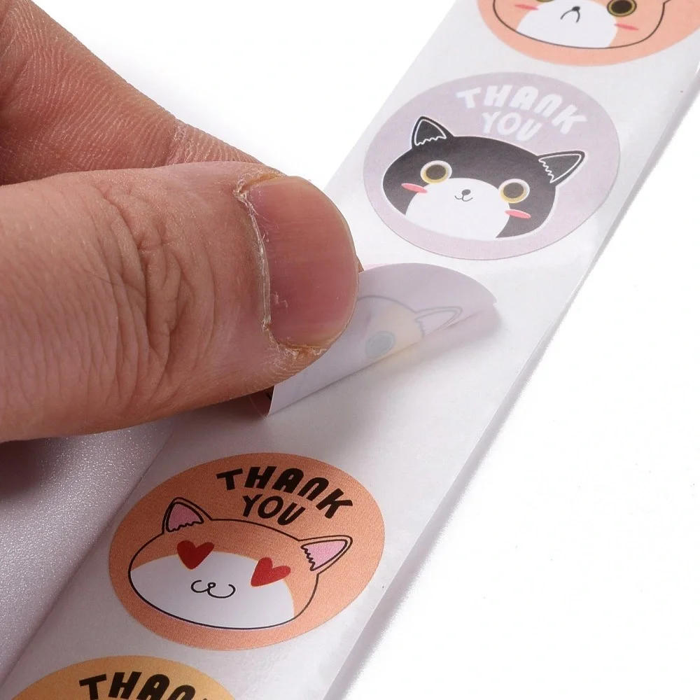 500pcs Cat Print Thank You Stickers Roll